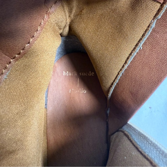 Black Suede Studio Tan Suede Layla Bootie Size 8.5 Studded Buckles Neutral - Picture 7 of 7